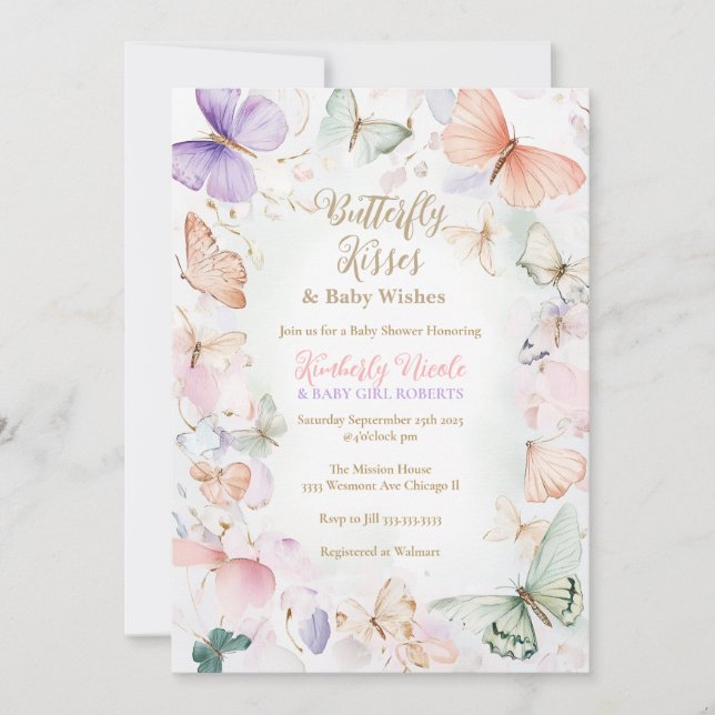 Baisers à papillon baby shower invitation papillon (Devant)