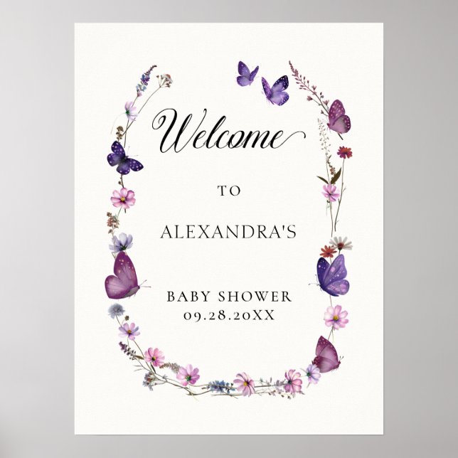 Baisers à papillon Wild Purple Baby Welcome Poster (Devant)