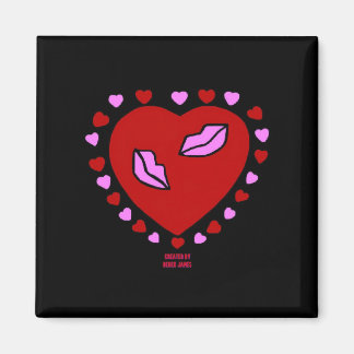 Baisers de coeur de 2 pouces Magnet Carré