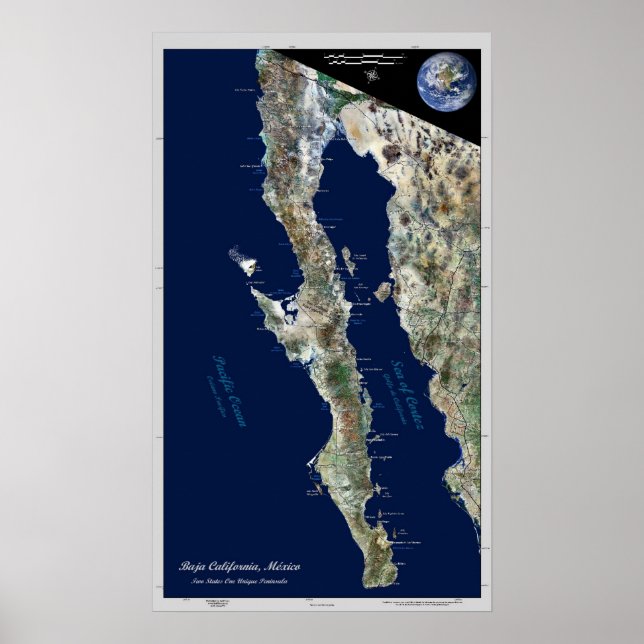Baja California, Mexiko: Satellitenposter Poster (Vorne)