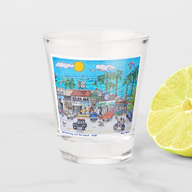 Baja Surf Shop und Taco Stand Schnapsglas (Vorderseite)