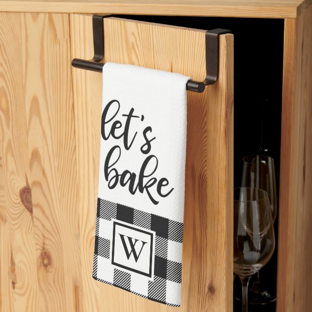 Bake Buffalo Karierte Monogramm Schwarz-weiß Geschirrtuch (Drittel gefaltet)