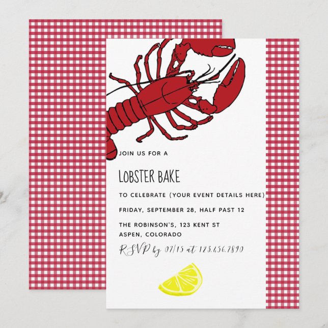 Bake de homard/Fête à bouillir Invitation customis (Devant / Derrière)