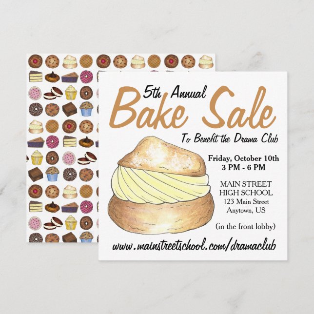 Bake Sale Donut Cupcake Creme Puff Pie Slice Einladung (Vorne/Hinten)