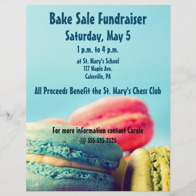 Bake Sale Fundraiser Flyer Farbenfrohe Macarons (Vorne)