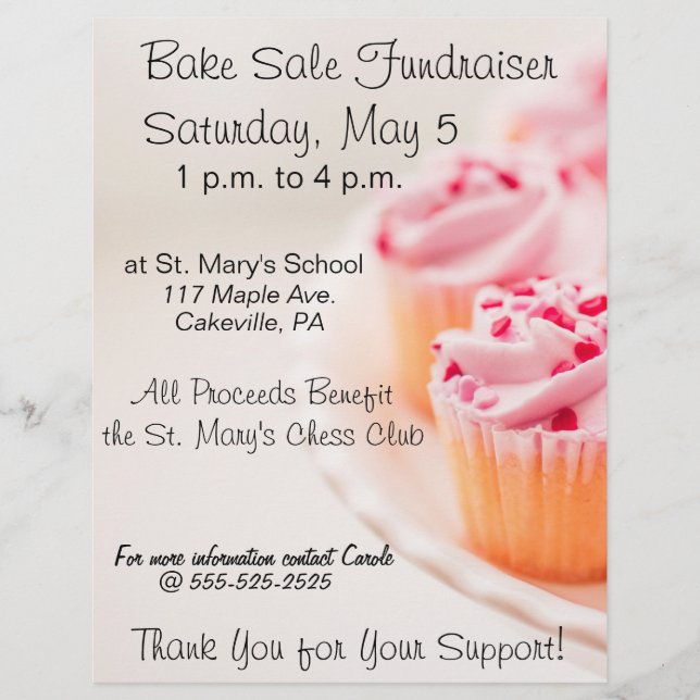 Bake Sale Fundraiser Flyer Pink Cupcakes Design (Vorne)