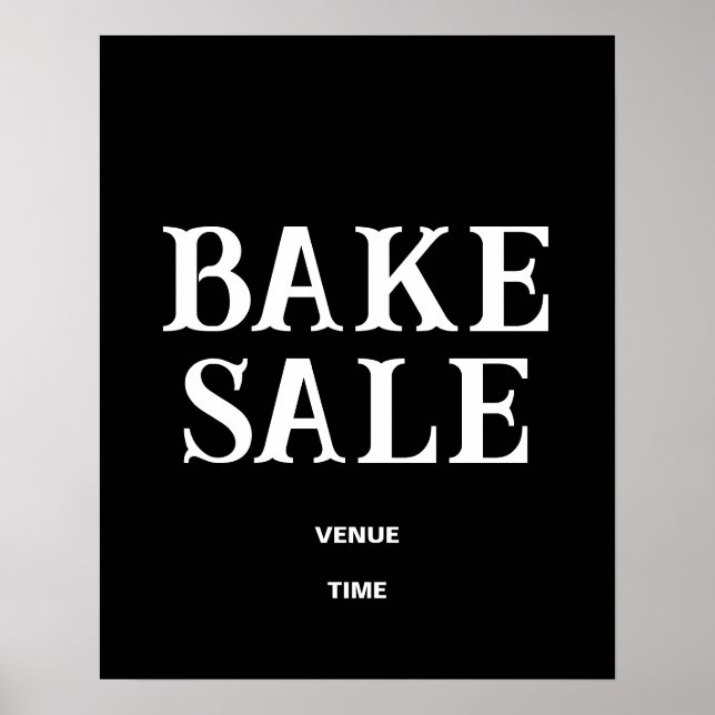 Bake Sale Sign Modèle, Poster noir et blanc (Devant)