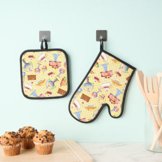 Bake Sale Süßigkeiten Gelbe Polka Dot Hintergrund Ofenhandschuh & Topflappen-Set