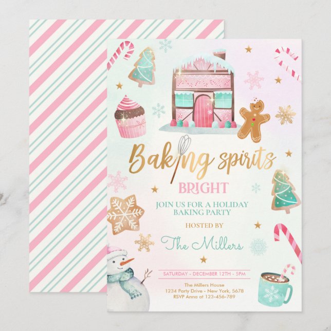 Bake Spirit Bright Holiday Party Weihnachtsgebäck Einladung (Vorne/Hinten)