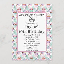 Bake Up Memory Fun Watercolor Cupcake Birthday Einladung