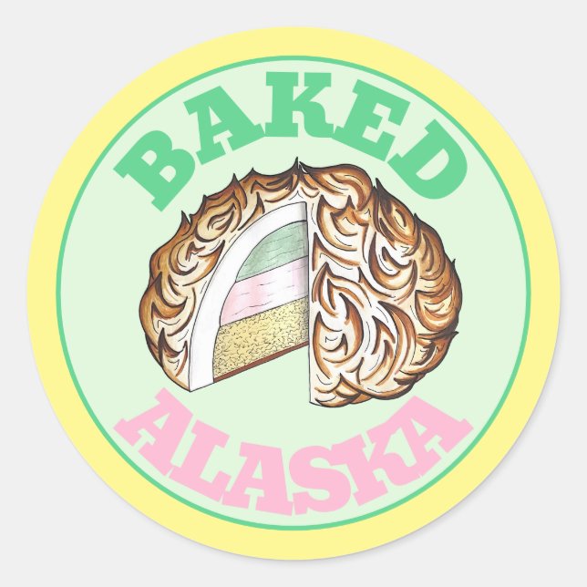 Baked Bombe Alaska Ice Cream Cake Dessert Futter Runder Aufkleber (Vorderseite)