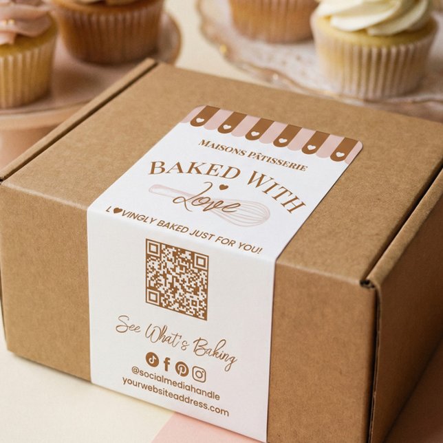 Baked With Love Hand Drawn Whisk QR Code Bakery (Baked With Love Hand Drawn Whisk QR Code Bakery Label)