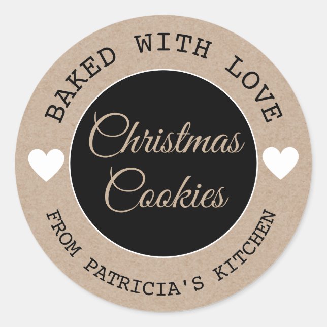Baked With Love Kraft Paper Christmas Cookies Runder Aufkleber (Vorderseite)