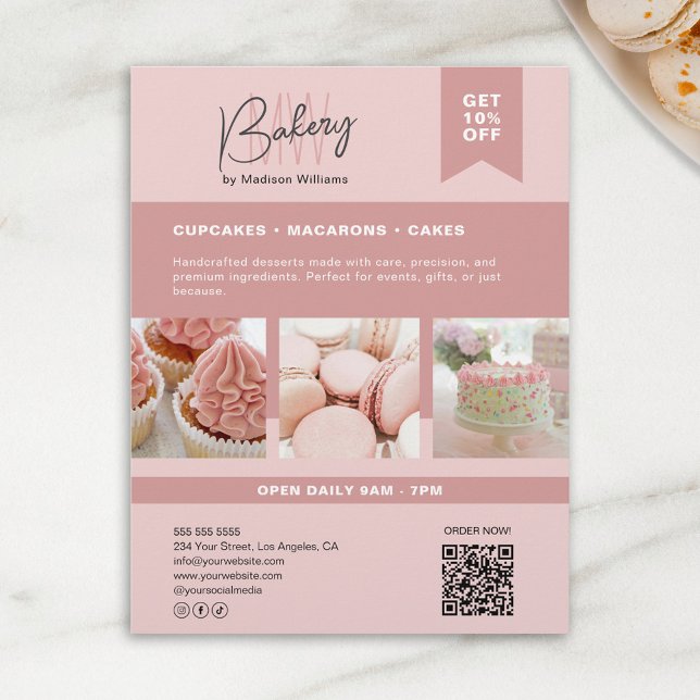 Bakeholder-Logo Monogram Pink Flyer (Bakery Custom Monogram Logo Pink Flyer)