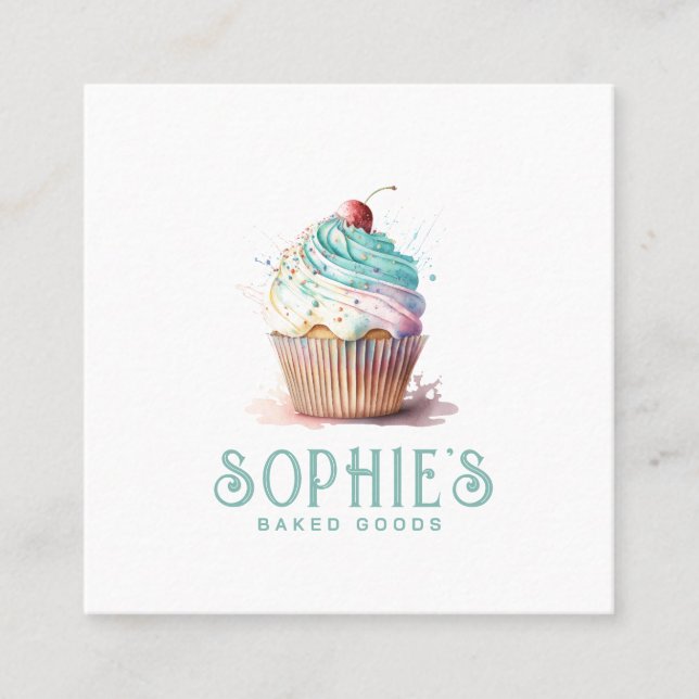 Baker Bakery Cupcake Logo Carré Carte de visite (Devant)