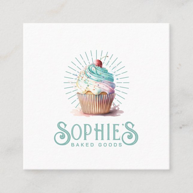Baker Bakery Cupcake Logo Square Business Card Quadratische Visitenkarte (Vorderseite)