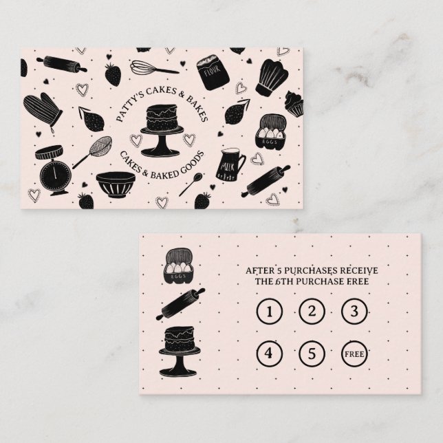 Baker Baking Utensids Rosa Black Loyalty Cards Visitenkarte (Vorne/Hinten)