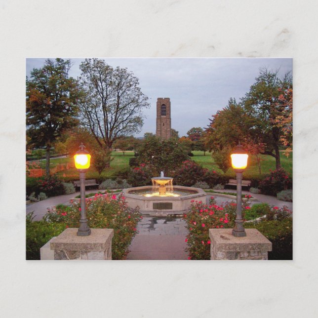 Baker Bark Carillion Tower & Fountain Postkarte (Vorderseite)