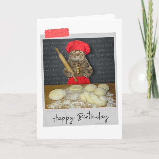 Baker Cat Funny Birthday Card Karte (Vorderseite)