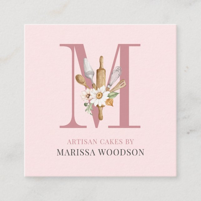 Baker Konditorei Koch Bakers Tools Rosa Quadratische Visitenkarte (Vorderseite)