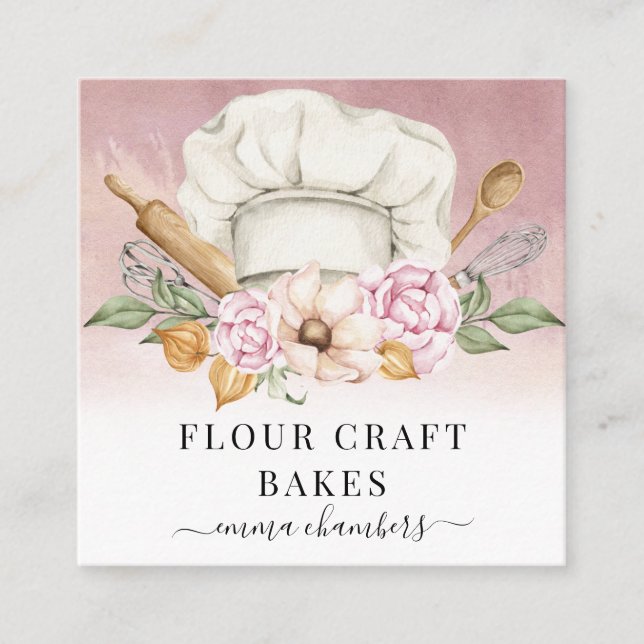 Baker Pastry Koch Bakers Tools Dusty Pink Quadratische Visitenkarte (Vorderseite)