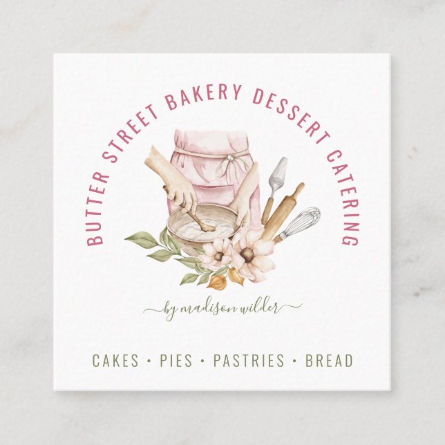 Baker Pastry Köche Watercolor Quadratische Visitenkarte (Vorderseite)