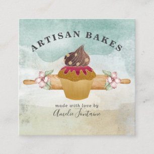 Baker Pastry Köche Watercolor Quadratische Visitenkarte