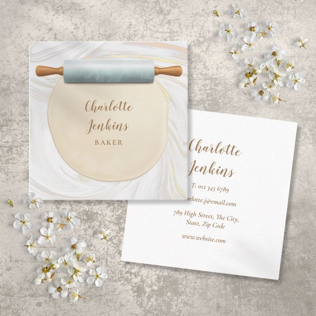 Baker Patisserie Marmor Wirbel Rolling Button Quadratische Visitenkarte (Baker Patisserie Marble Swirls Rolling Pin Square Business Card)