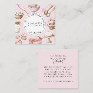 Baker Pink Aquarell-Dessert-Utensilien Quadratische Visitenkarte