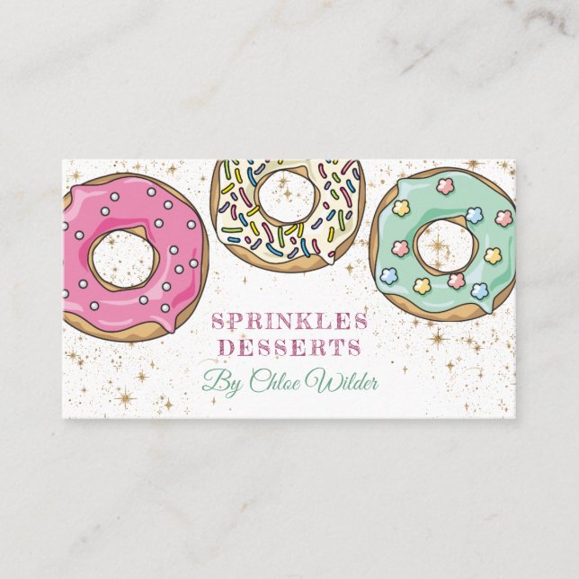 Baker Pink Green Sprinkle Donuts Bäckerei Visitenkarte (Vorderseite)