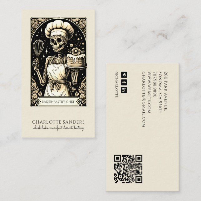 Baker Skeleton Sepia Tarot Ästhetik QR Code Visitenkarte (Vorne/Hinten)