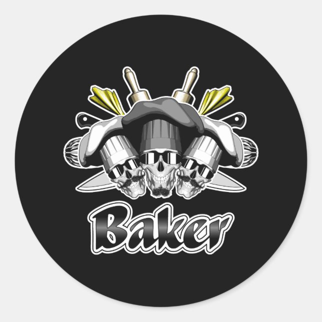 Baker Skull and Kitchen Utensits Runder Aufkleber (Vorderseite)