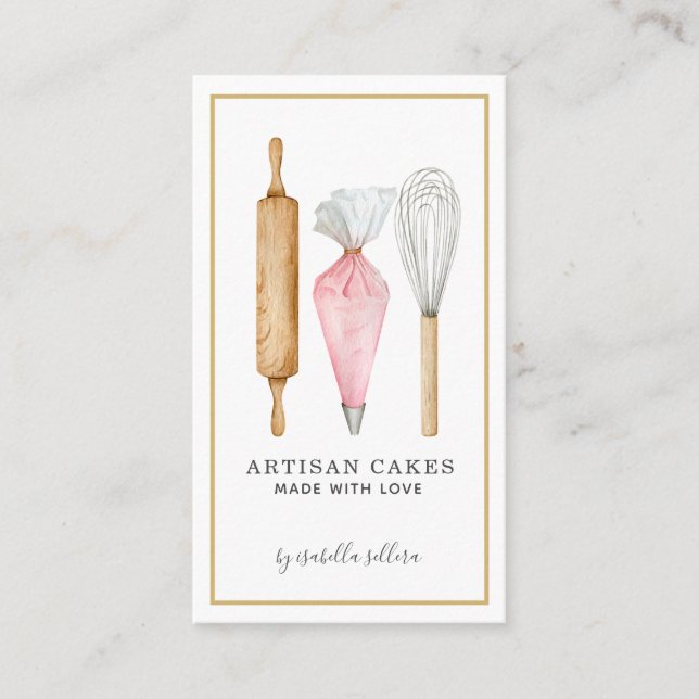Baker Tools Pastry Koch Logo Business Card Visitenkarte (Vorderseite)