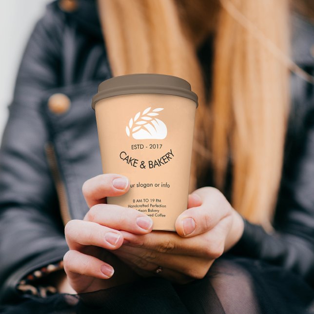 Bakerlogo Business Black Text Pink Modern Pappbecher (Bakery Logo Business Black Text Pink Modern Paper Cups)