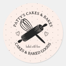 Baker's Utensils Bäckerei Logo Pink Black Label Runder Aufkleber