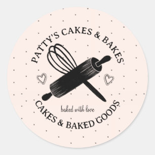 Baker's Utensils Bäckerei Logo Pink Black Label Runder Aufkleber