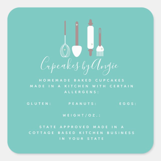 Bakertools Logo Food Business Square Sticker (Vorderseite)