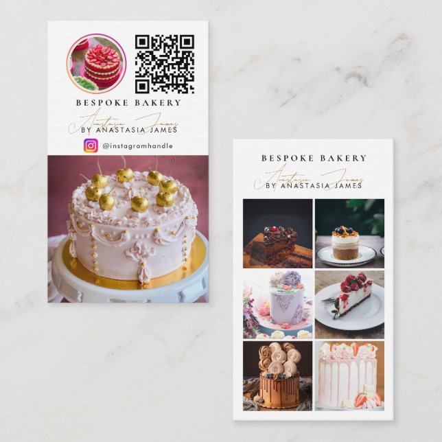 Bakery 6 Photo Feed Grid Social Media QR Code Visitenkarte (Vorne/Hinten)