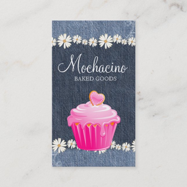 Bakery Business Card Cupcake Jeans Daisy Pink Visitenkarte (Vorderseite)