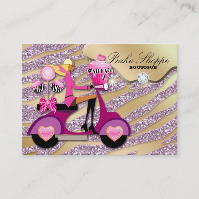 Bakery Business Card Zebra Pink Cake Pops Cupcake Visitenkarte (Vorderseite)