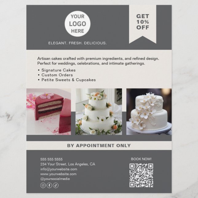 Bakery Cake Custom Logo Grau Business Flyer (Vorne)