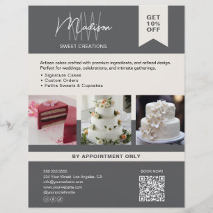 Bakery Cake Custom Monogram Logo Grau Flyer