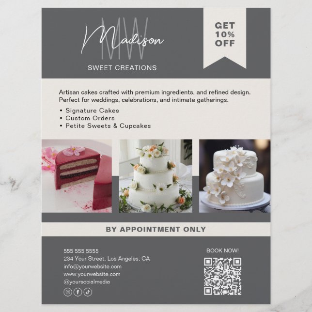 Bakery Cake Custom Monogram Logo Grau Flyer (Vorne)