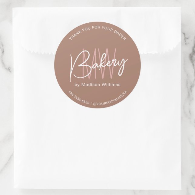 Bakery Custom Monogram Logo Brown Runder Aufkleber (Tasche)