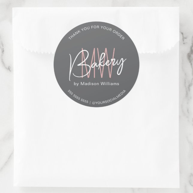 Bakery Custom Monogram Logo Gray Classic Round St Runder Aufkleber (Tasche)
