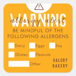 Bakery Food Allergy Alert Safety Orange Quadratischer Aufkleber