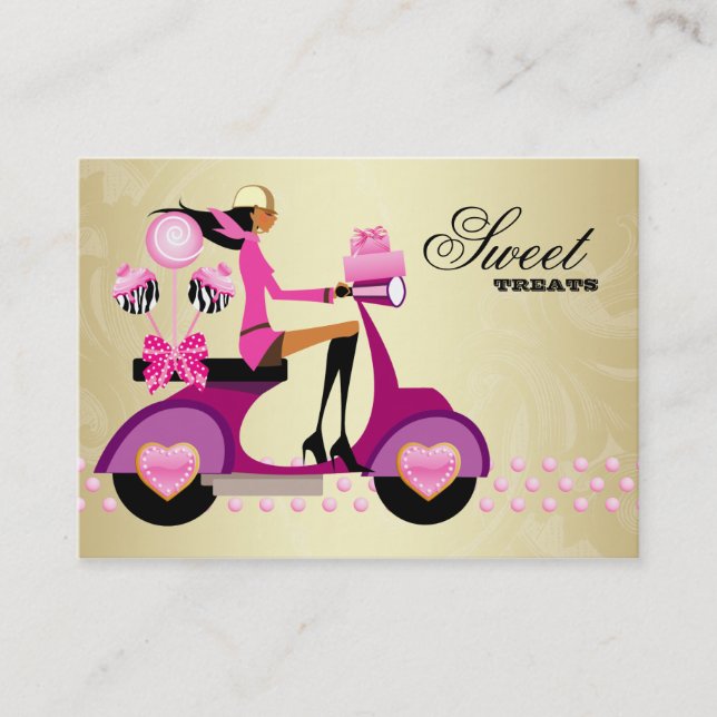 Bakery Gift Box Scooter Girl Pink Gold Cake Pops B Visitenkarte (Vorderseite)