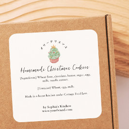 Bakery Ingredient Christmas Tree Watercolor Rustic Quadratischer Aufkleber
