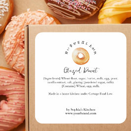 Bakery Ingredient Product Watercolor Glazed Donut Quadratischer Aufkleber