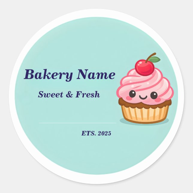 Bakery Logo Sticker - Custom Cute Cupcake Design (Vorderseite)